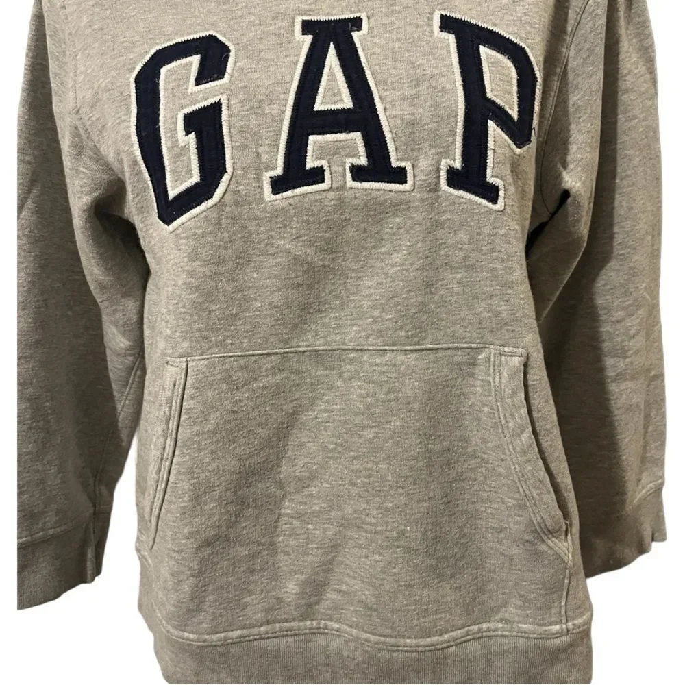 Gap Kids Gray Logo Hoodie Boys Large Used Cotton Hooded Sweatshirt